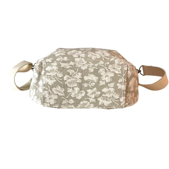 Liz Claiborne Floral Canvas Shoulder Bag Adjustable Strap White Beige Brown - Picture 3 of 12